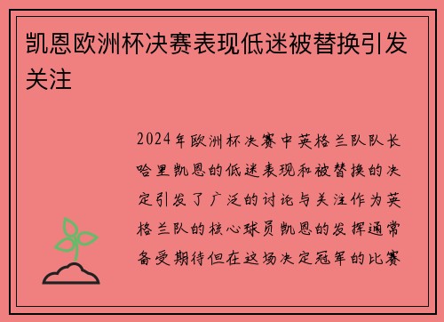 凯恩欧洲杯决赛表现低迷被替换引发关注
